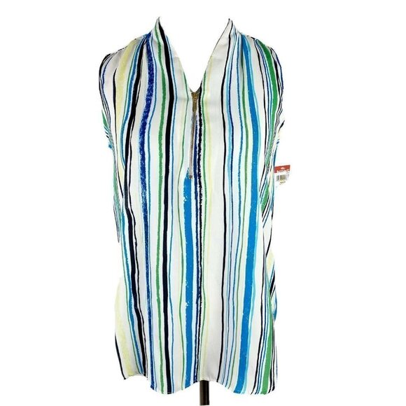 Jaclyn Smith Striped Zipper Blouse Women's Small Multicolor Sleeveless NEW - Picture 1 of 8